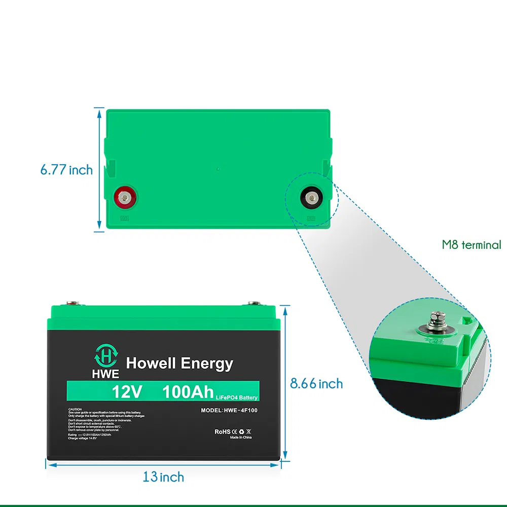 LiFePO4 ليثيوم حديد 12V فولت 100ah حزمة بطارية تخييم RV مركبة ترفيهية بطارية