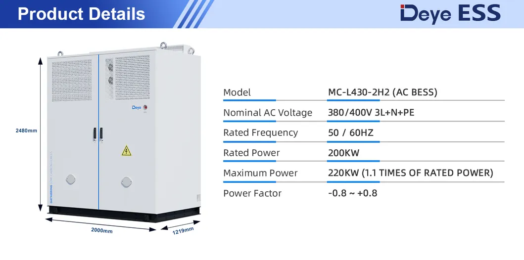 Mc-L430-2h2 نظام تبريد سائل 200kwh بطارية ليثيوم شمسية لتخزين الطاقة التجارية والصناعية