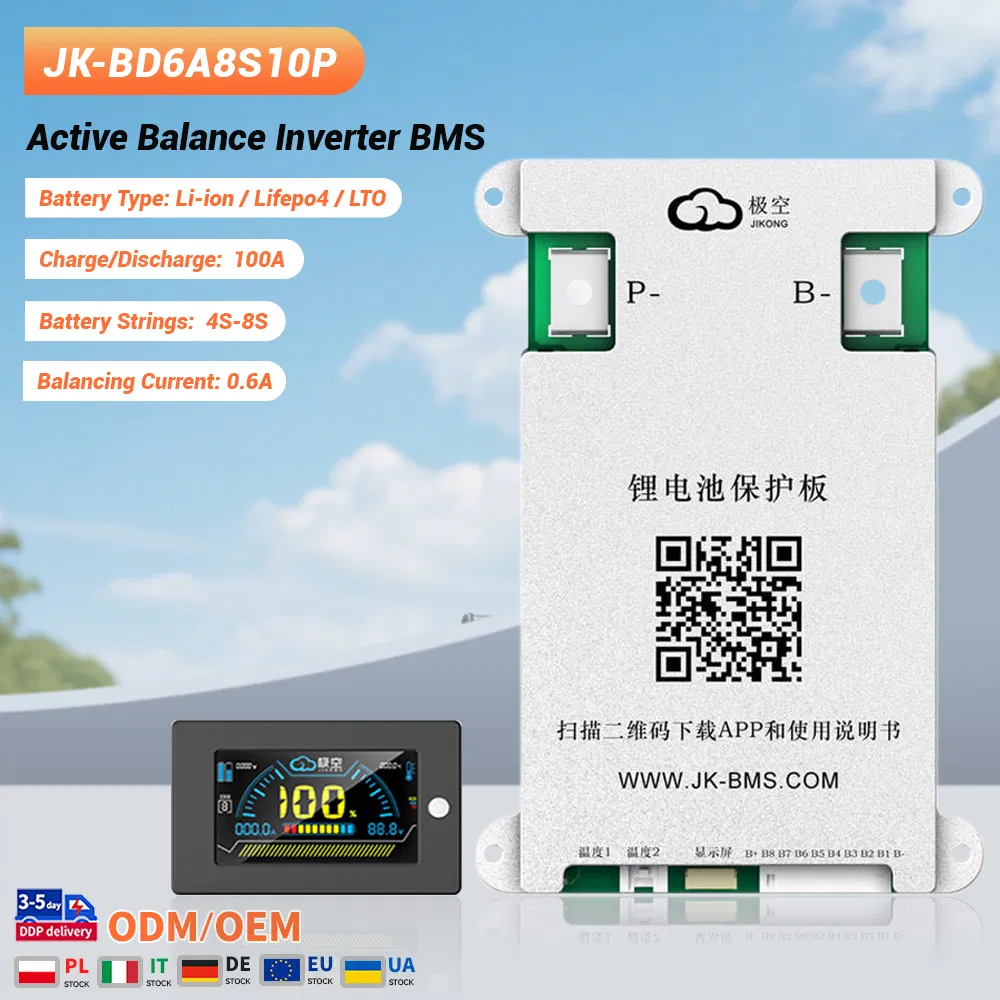 Jk-Bd6a8s10p رصيد نشط مع Bt RS485 0.6A 100A 4-8s بطارية ليثيوم أيون LiFePO4 أنظمة إدارة بطارية Lto العاكس BMS