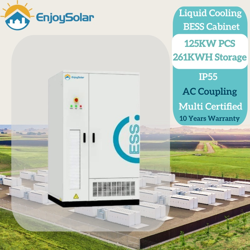 استمتع بنظام تخزين بطارية ليثيوم أيون سائل التبريد 125kw قدرة مصنفة 261kwh كل في واحد Lifep04 لخزانة بطارية Bess لنظام احتياطي للطاقة خارج الشبكة