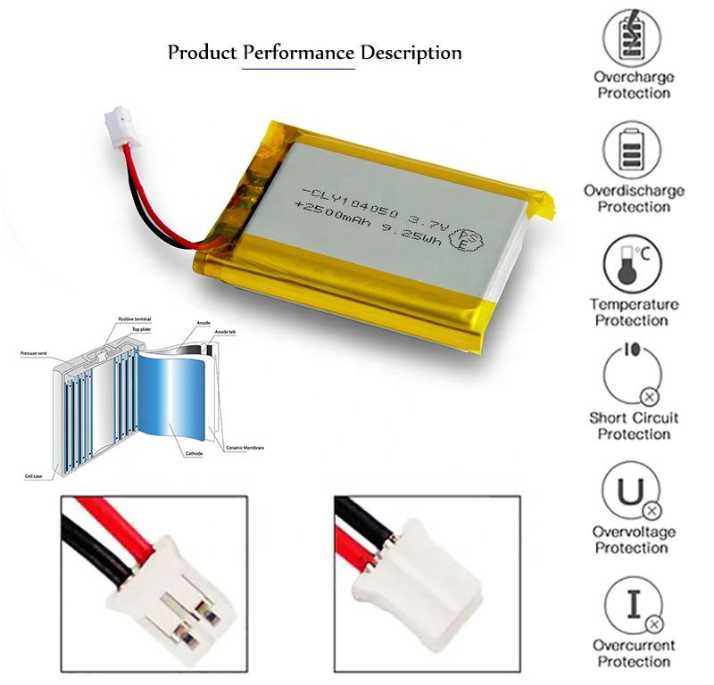 حزمة بطارية ليثيوم أيون قابلة لإعادة الشحن من الشركة المصنعة الأصلية والتصميم حسب الطلب IEC62133, معتمدة من CE وCB وUL وKc وFCC 3.7V 103055 2000mAh بطارية ليثيوم بوليمر عالية الجودة وبطارية ليثيوم أيون