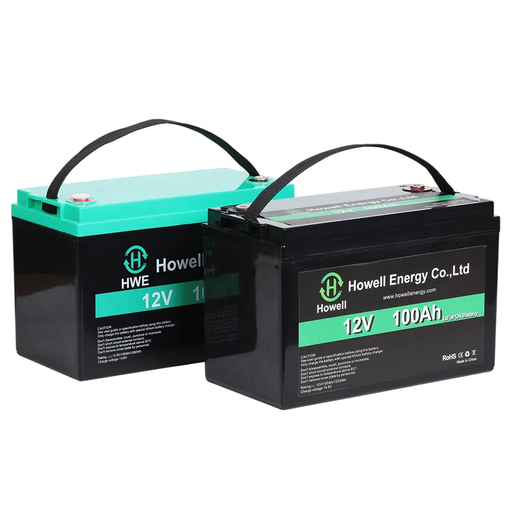 بطارية دورة عميقة 12V 100ah LiFePO4 بطارية ليثيوم أيون صوديوم عربة تخييم عربات الجولف/RV/المركبات المنزلية إضاءة شمسية ضوء فيضان شمسي ضوء شارع شمسي دراجة نارية