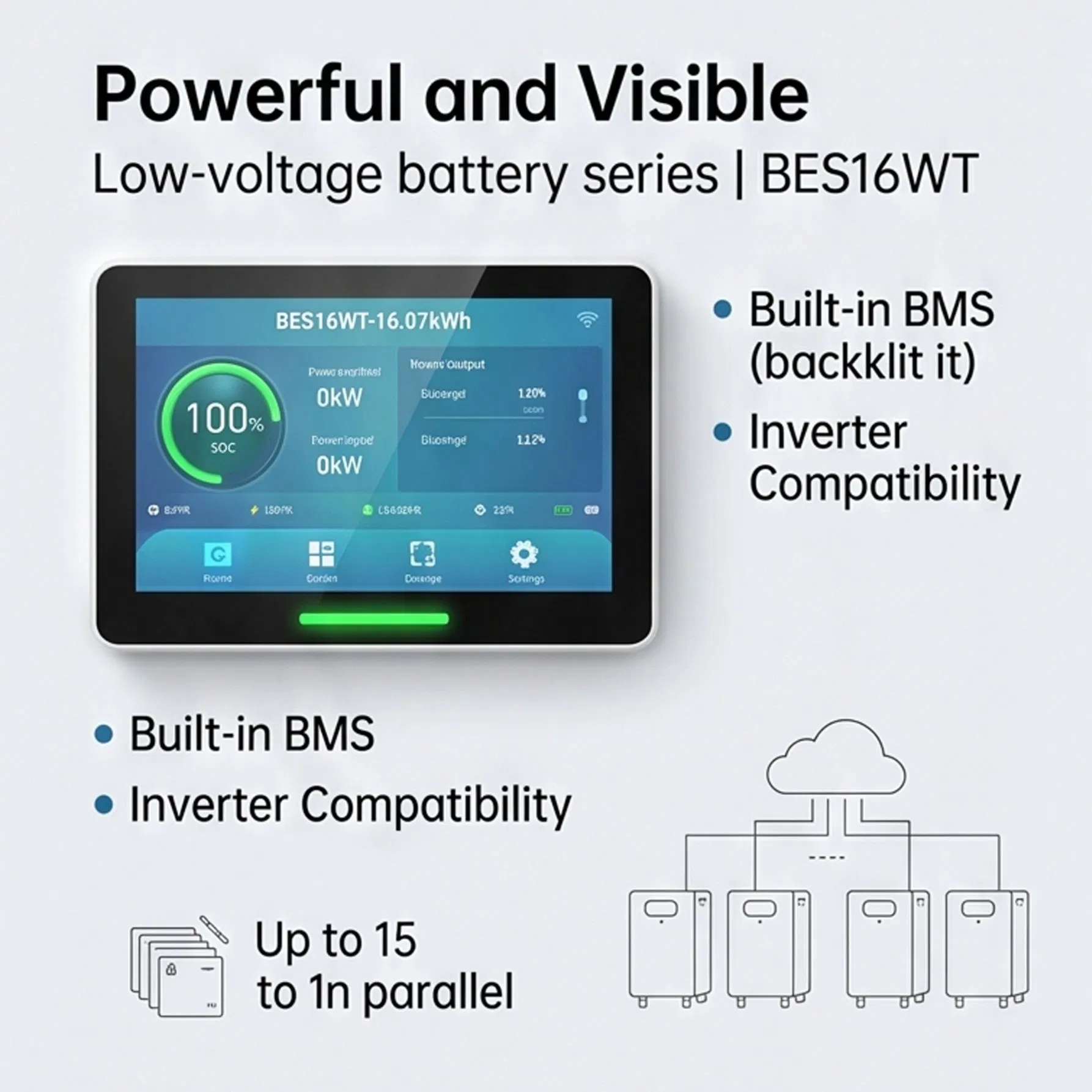 51.2V 314ah 1p16s 16.07kwh نظام تخزين الطاقة المنزلية بطاريات ليثيوم قابلة لإعادة الشحن LiFePO4 بطارية أرضية