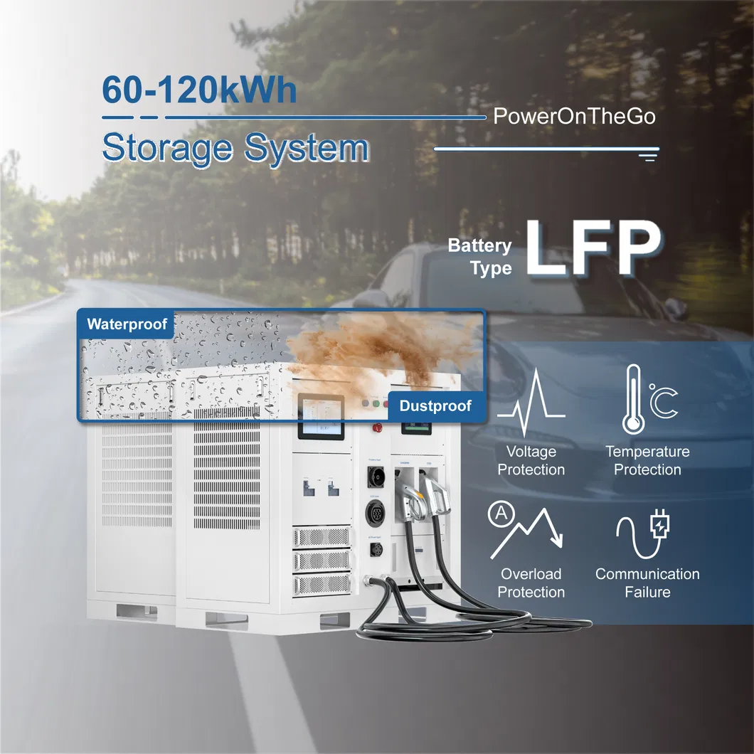 60kWh/120kWh نظام تخزين الطاقة الصناعية تخزين الطاقة الشمسية المتنقل LiFePO4 بطارية ليثيوم أيون LFP