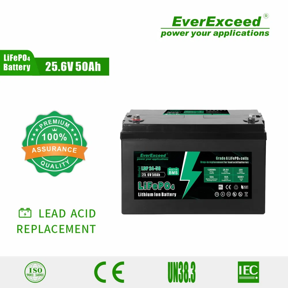 25.6V 50ah بطارية ليثيوم أيون LiFePO 4 لحزمة لمركبة/عربة/مركبة ترفيهية/مركبة منزلية للطاقة الاحتياطية