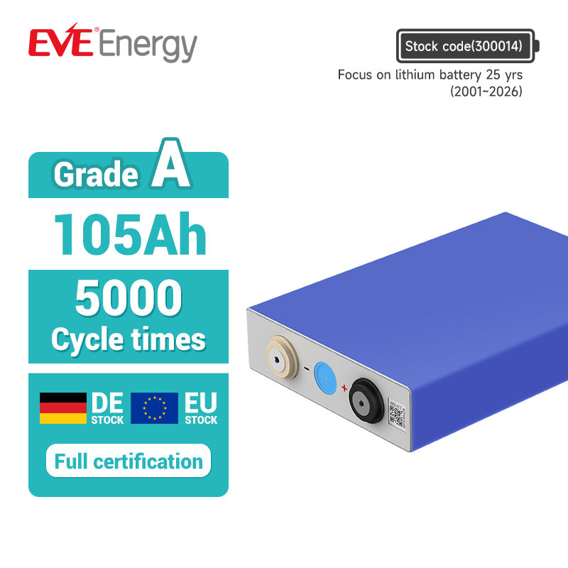 إيف LiFePO4 105ah 3.2V LiFePO4 خلية بطارية 5000 دورات قصوى 3c بطارية ليثيوم برزماتيكية LiFePO4 خلية لتخزين الطاقة المنزلية هندسة الطاقة خلية ليثيوم