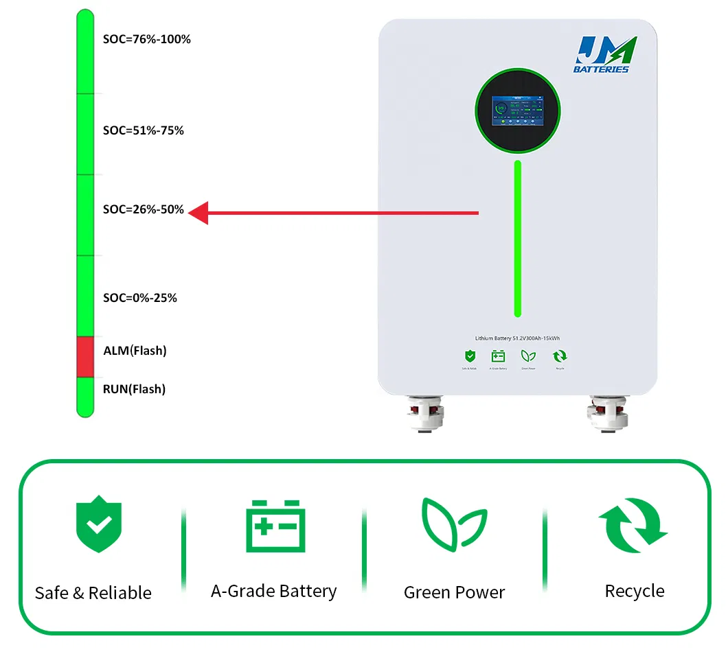 جهاز تخزين الطاقة الشمسية المنزلية لبطارية أيون الليثيوم 51.2V 300ah Battery15kwh LiFePO4