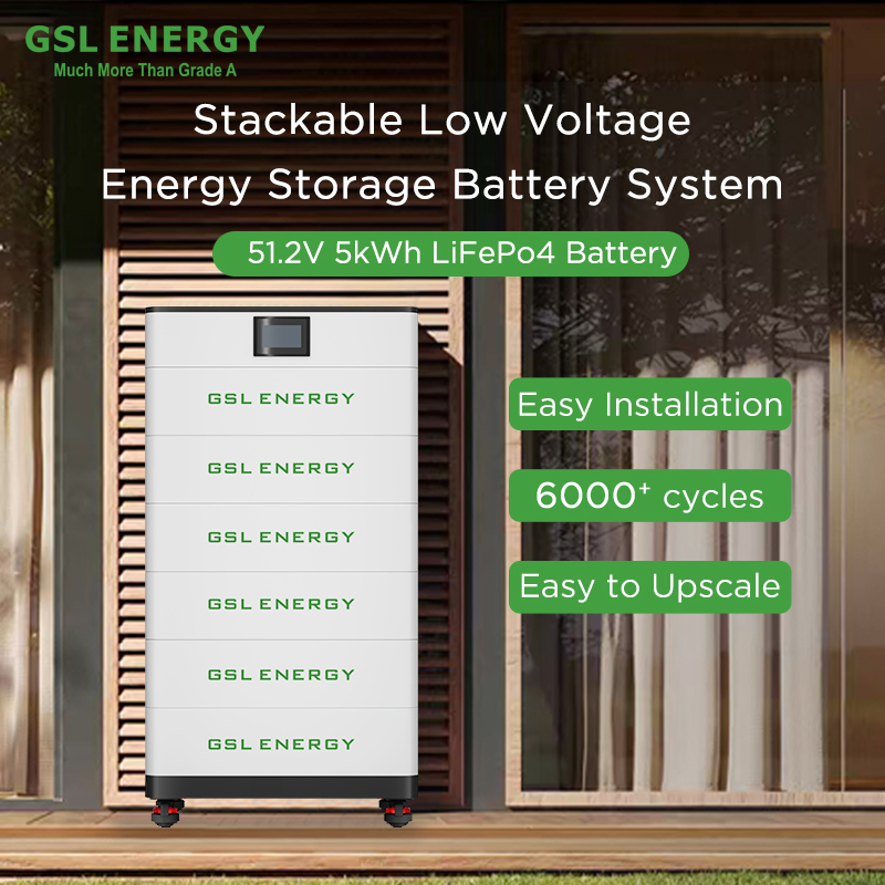 نظام تخزين الطاقة الشمسية المتكامل القابل للتكديس من بطاريات أيون الليثيوم عالية الجهد Gsl Energy للاستخدام المنزلي 51.2V 10kwh LiFePO4