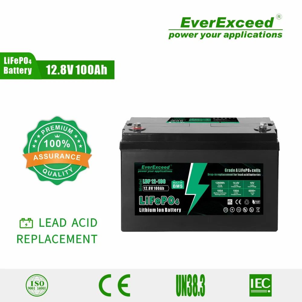 بطارية ليثيوم قابلة للشحن بالطاقة الشمسية 12V 100ah بطارية دورة عميقة LiFePO4 حزمة بطارية لاستبدال بطارية الرصاص الحمضية