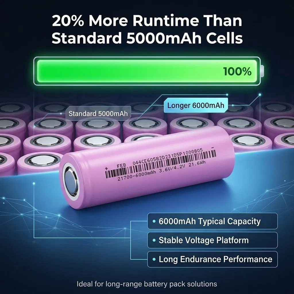 21700 6000mAh 3.6V 21.6wh بطارية ليثيوم عالية السعة ذات السطح المسطح