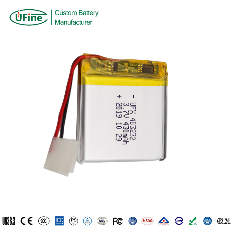 بطارية ليثيوم بوليمر قابلة لإعادة الشحن Ufx403232 3.7V 430mAh للأجهزة القابلة للارتداء مع MSDS