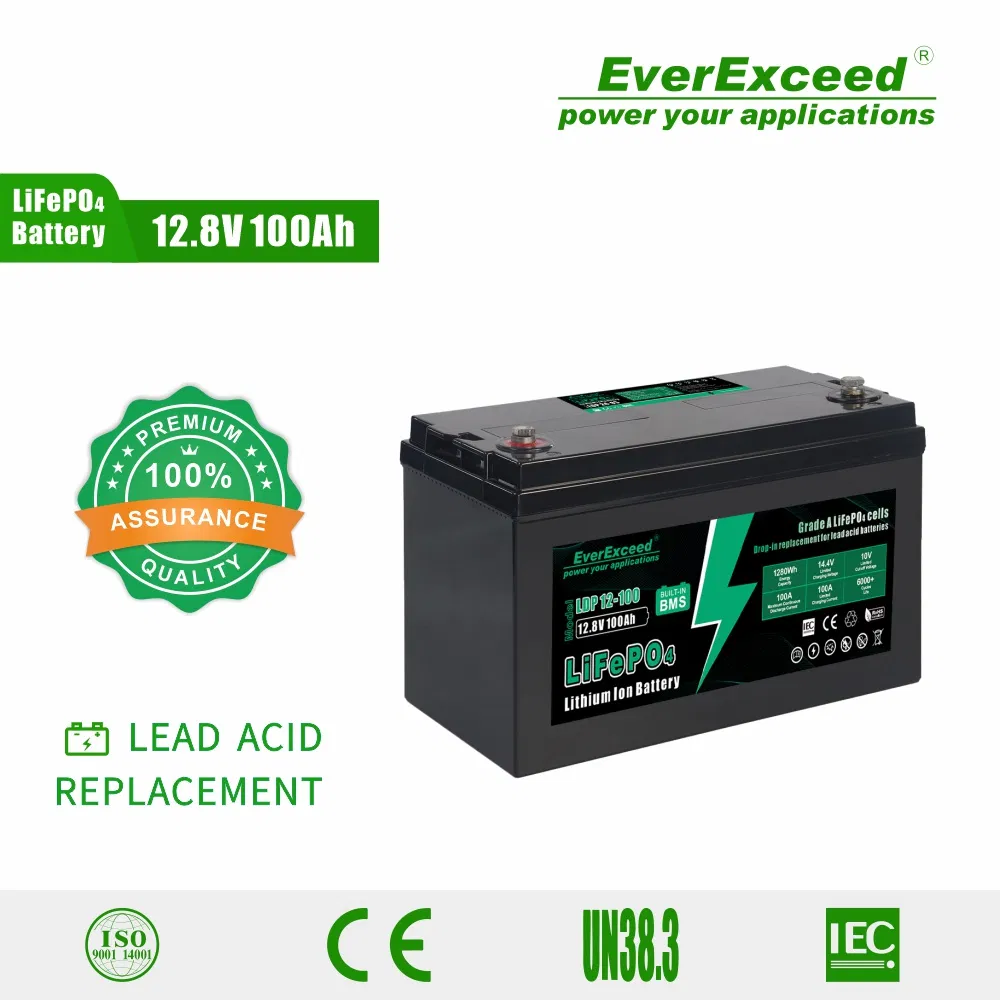 بطارية ليثيوم قابلة للشحن بالطاقة الشمسية 12V 100ah بطارية دورة عميقة LiFePO4 حزمة بطارية لاستبدال بطارية الرصاص الحمضية
