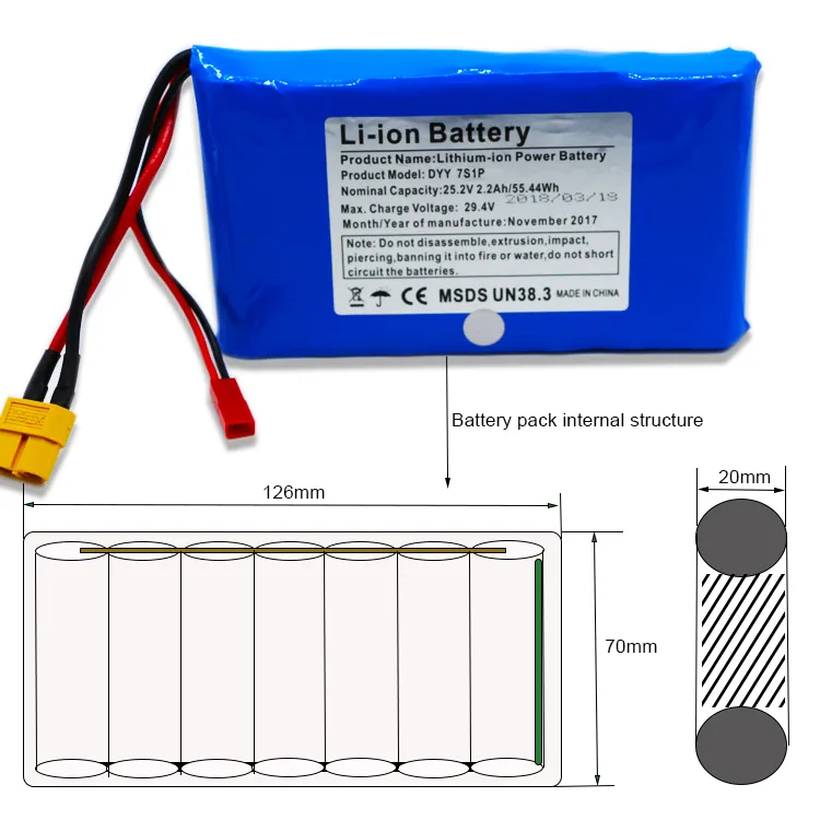تخصيص مصنع قابل لإعادة الشحن 7s1p 18650 حزمة أيون الليثيوم 7.4V 2200mAh حزمة بطارية أيون الليثيوم