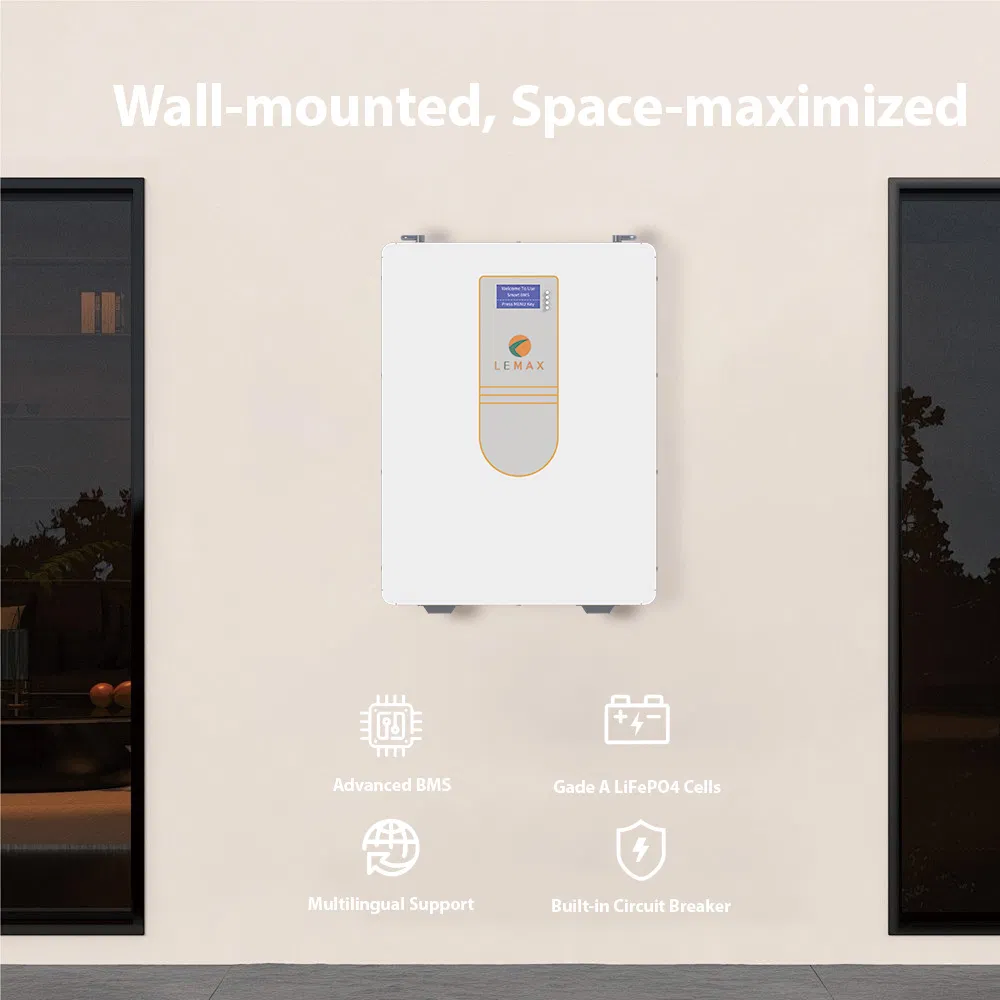 25.6V 5kwh 200ah بطارية ليثيوم مثبتة على الحائط LiFePO4 بطارية احتياطية منزلية 6000 دورات مع نظام إدارة البطارية الذكي