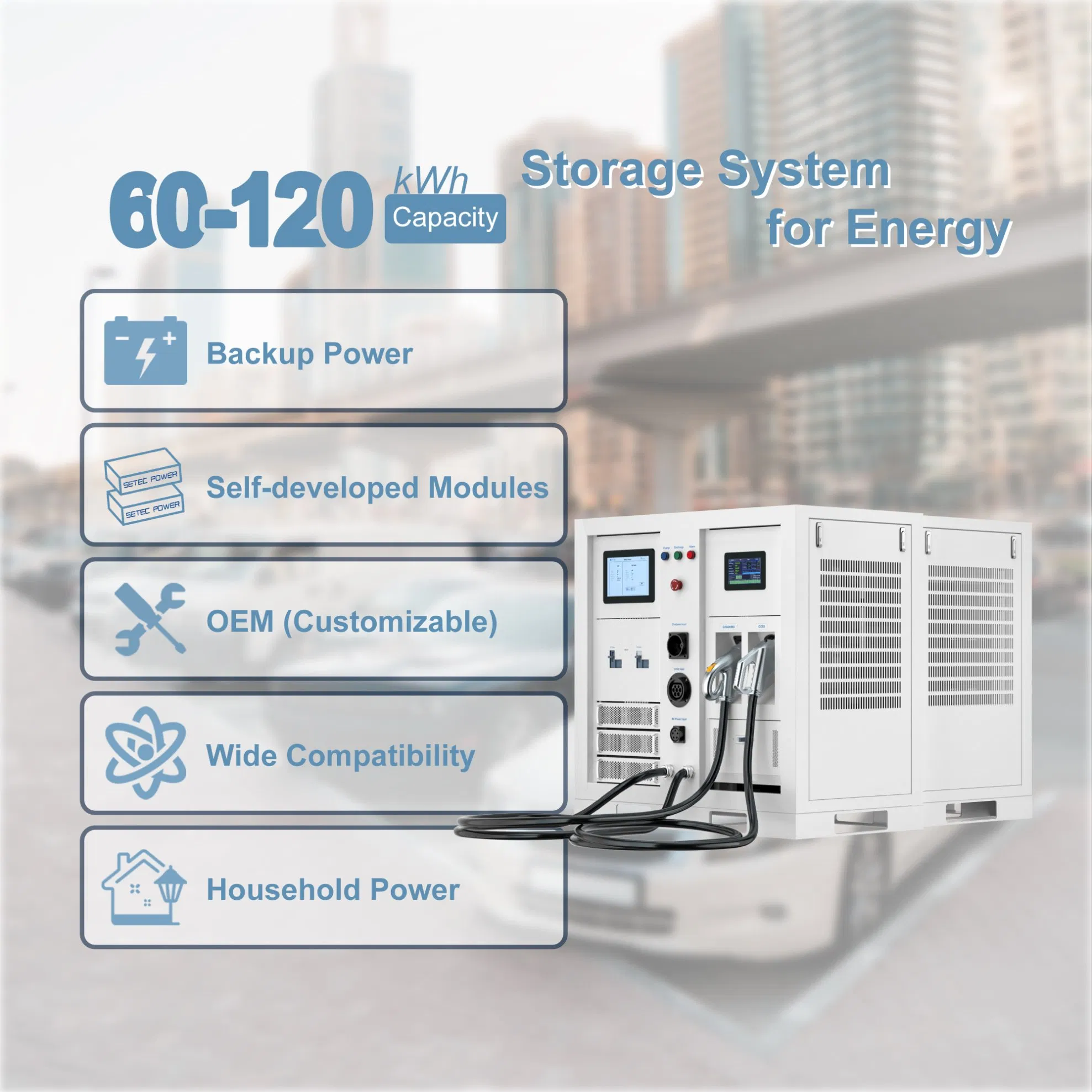 60kWh/120kWh نظام تخزين الطاقة الصناعية تخزين الطاقة الشمسية المتنقل LiFePO4 بطارية ليثيوم أيون LFP