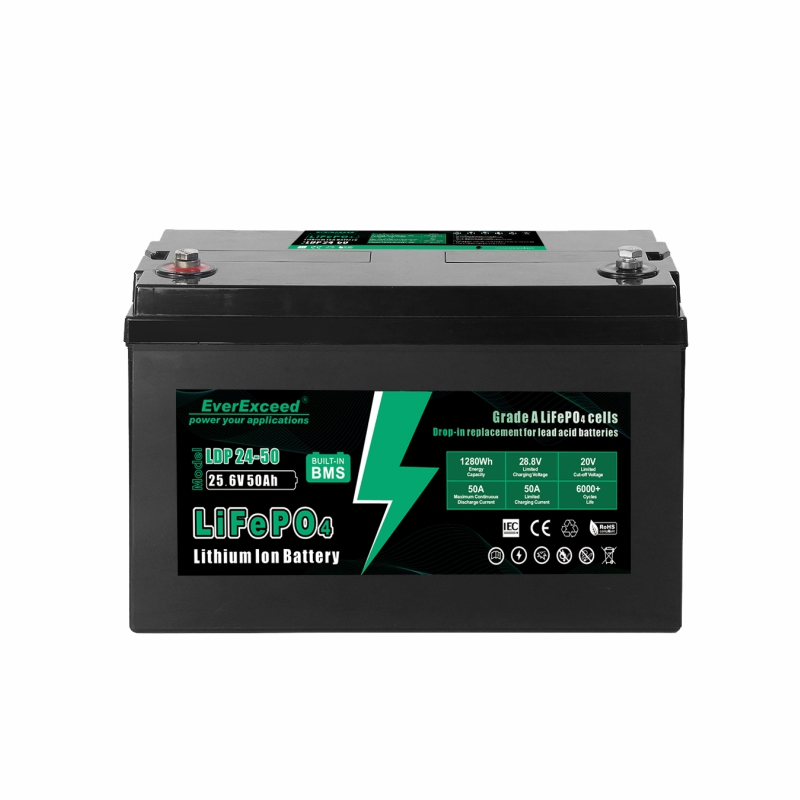 25.6V 50ah بطارية ليثيوم أيون LiFePO 4 لحزمة لمركبة/عربة/مركبة ترفيهية/مركبة منزلية للطاقة الاحتياطية