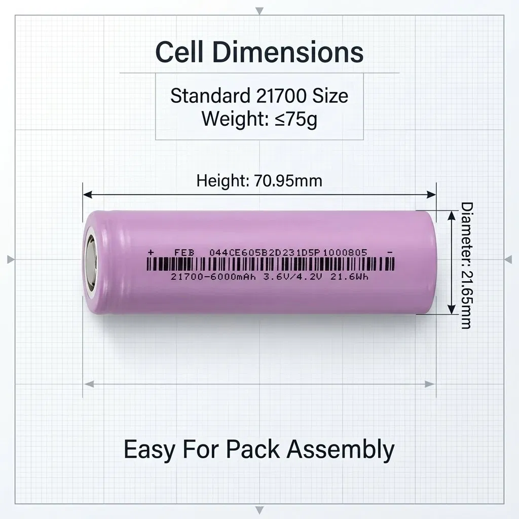 21700 6000mAh 3.6V 21.6wh بطارية ليثيوم عالية السعة ذات السطح المسطح