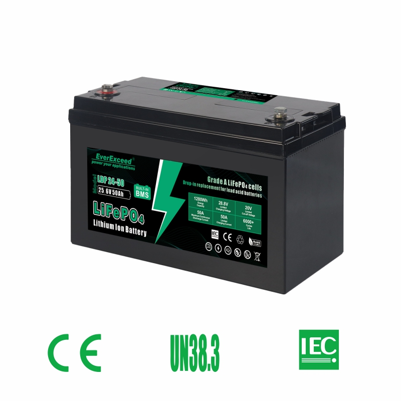 25.6V 50ah بطارية ليثيوم أيون LiFePO 4 لحزمة لمركبة/عربة/مركبة ترفيهية/مركبة منزلية للطاقة الاحتياطية