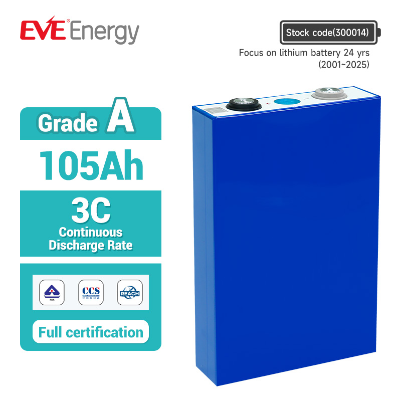تخفيضات إيف Lf105 105ah 5000 دورات 3.2V بطارية ليثيوم أيون 100ah خلية لتخزين الطاقة المنزلية LiFePO4