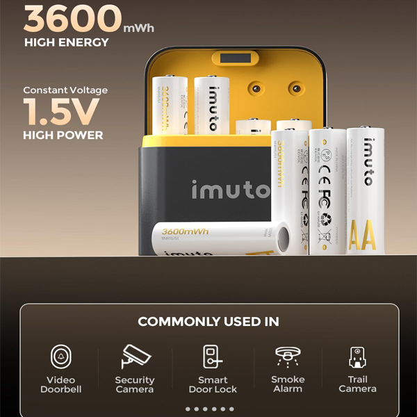 منتج أمازون الأكثر مبيعًا بطارية AA قابلة لإعادة الشحن بسعة عالية 1.5V 3600mwh, 8 مع شاحن سريع، بطارية أيون ليثيوم AA عالية القوة