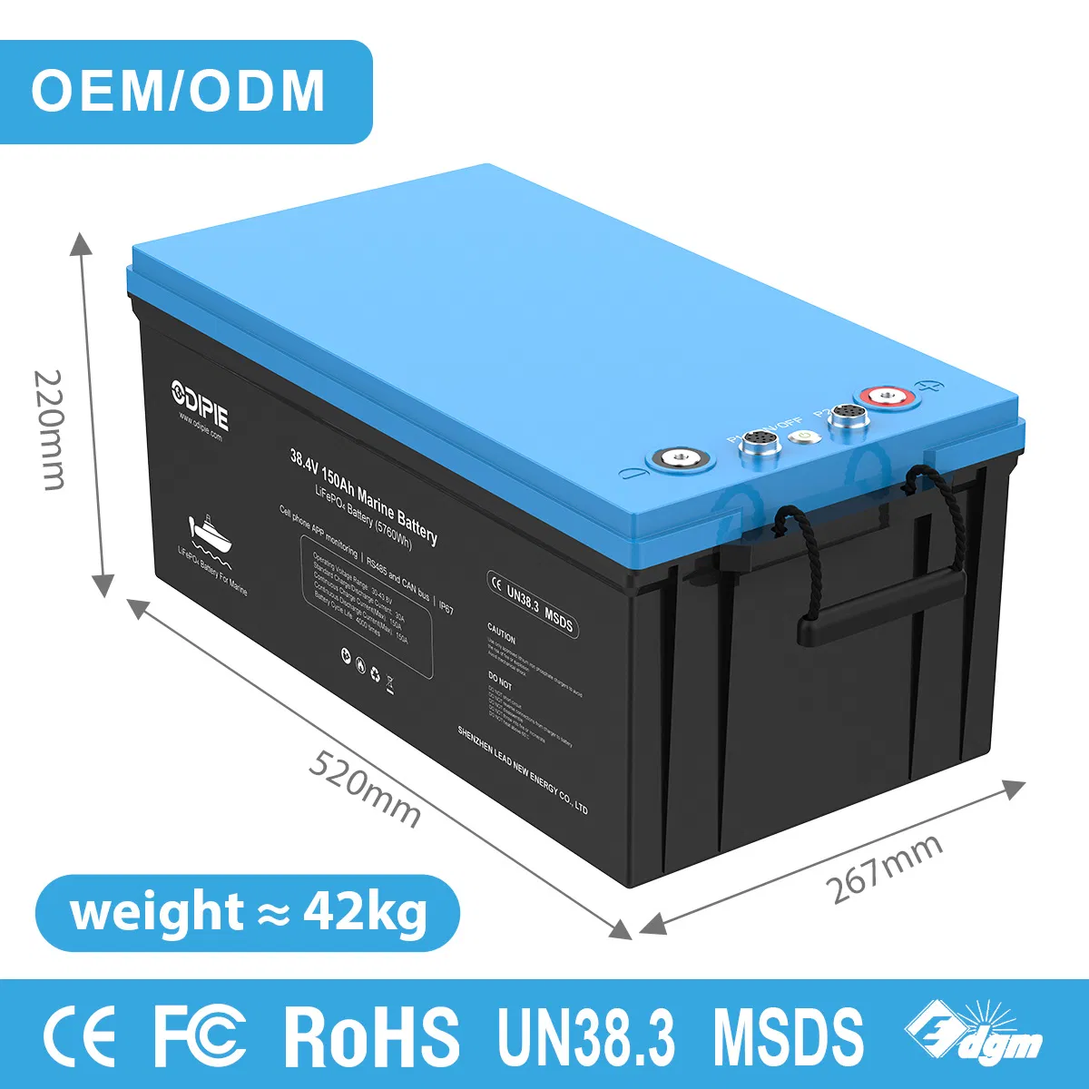 36V 150ah ليثيوم LiFePO4 بطارية بحرية IP67 مقاومة للماء مع نظام إدارة البطارية الذكي بلوتوث، تسخين في درجات الحرارة المنخفضة، متكامل مع بروتوكول فيكترون كانبوس و Nmea 2000 اتصالات