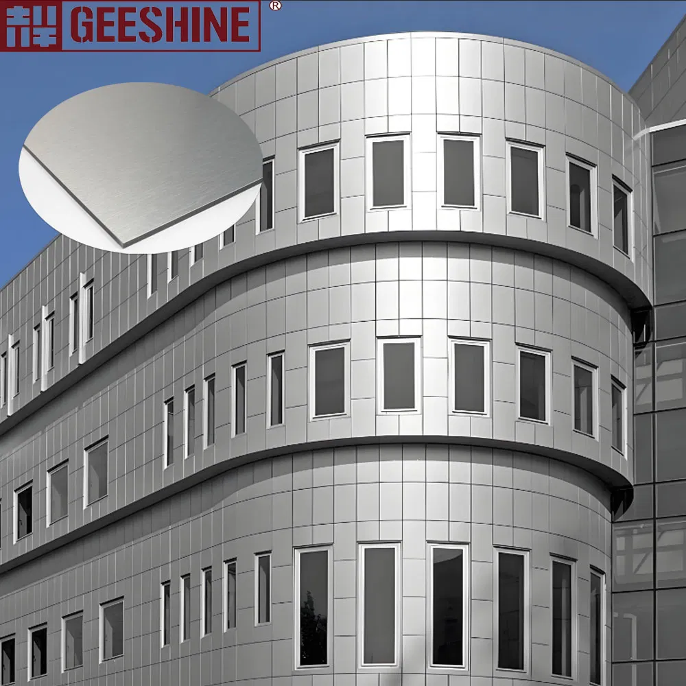 Modern Design Glossy Sliver Color Aluminum Facade Panel PVDF Coating Frb1 Grade Fireproof Aluminum Composite Materials Manufacturer