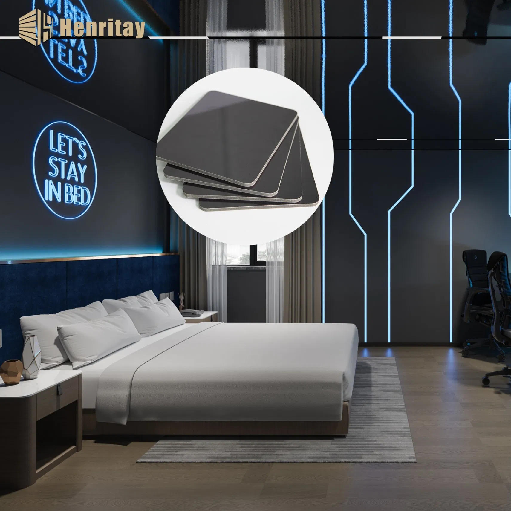 [Henritay] 8mm PVC Marble Wall Panel Mirror Bamboo Wood Fiber Black Carbon Crystal Indoor Building Material