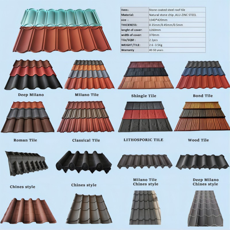 Color Stone Metal Tile Manufacturer Blue Square Slope Roof Building Materials