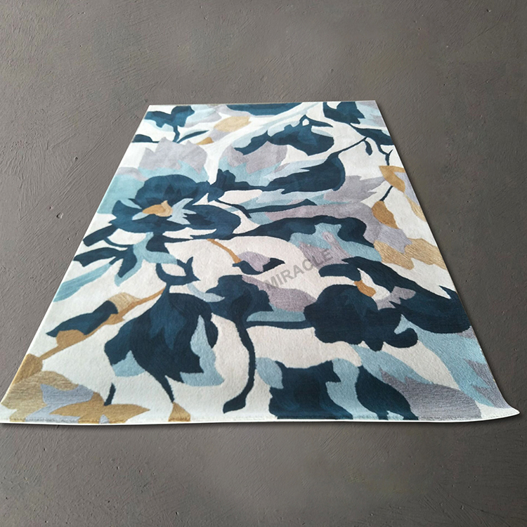 High-End Commercial Floor Hotel Wall to Wall Tufted Loop Pile Office Carpeting for Corridor Stain Resistant Flowers Blue Gray