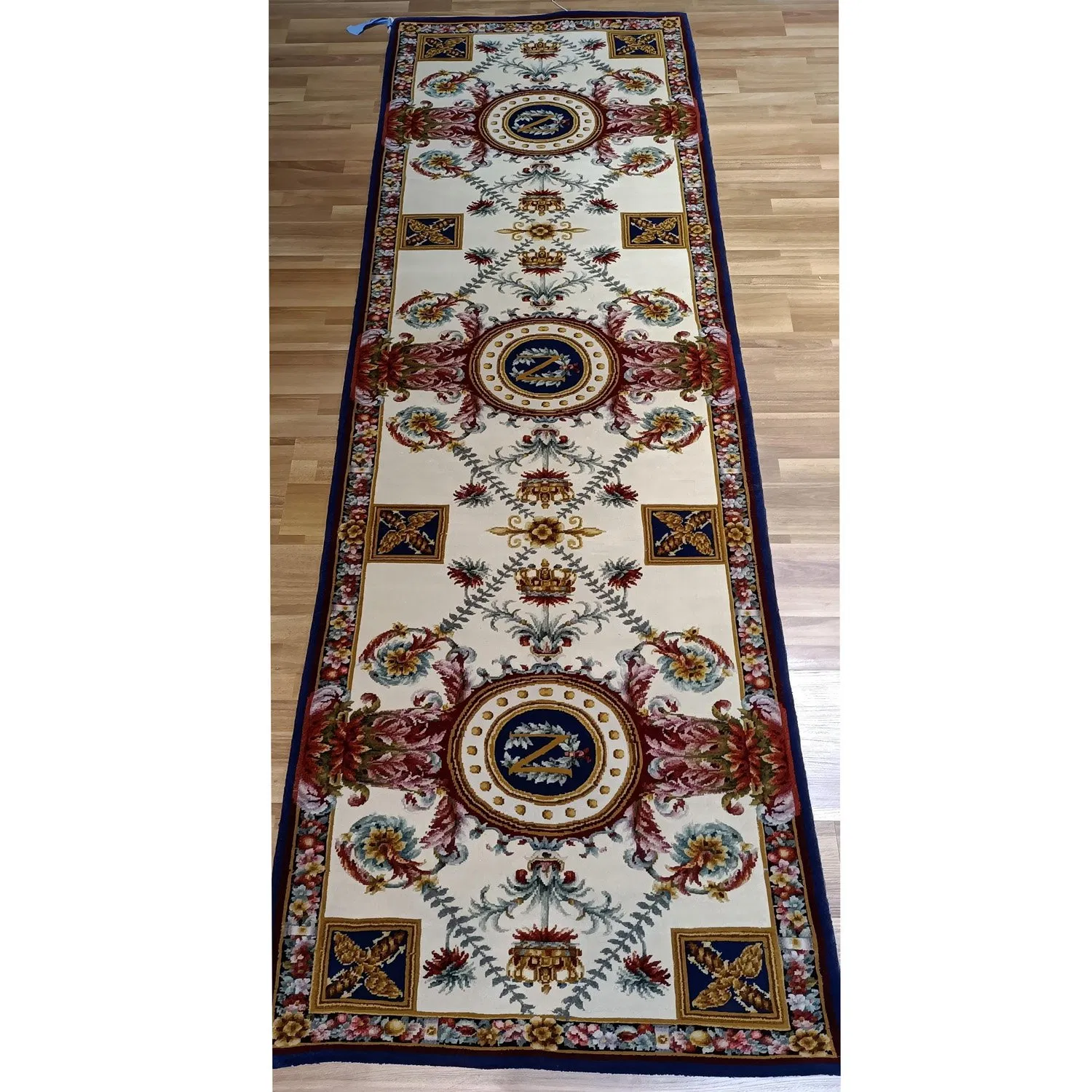 3m Long French Hand Knotted Wool Savonnerie Runner Rug for Corridor Hallway Lobby