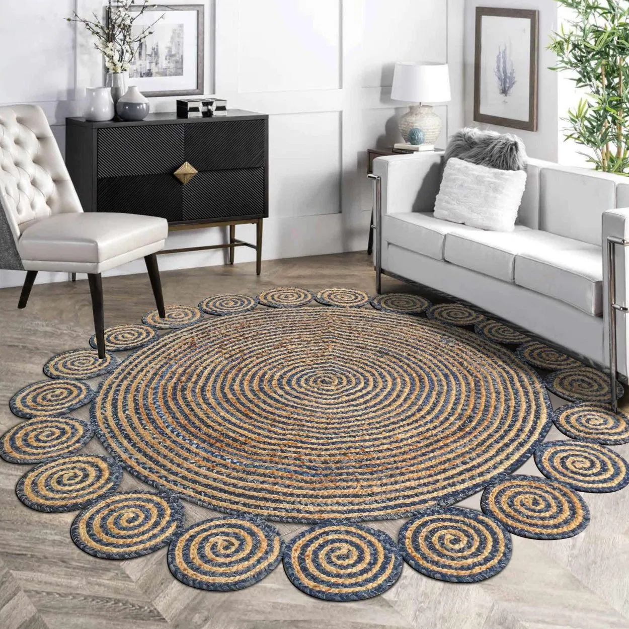 Wool and Sisal Blend Handmade Braid Rug Soft and Comfortable for Living Room and Hallway Flooring