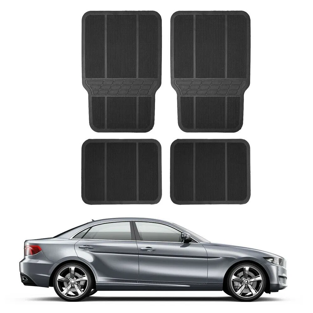 PVC Rubber Universal Car Floor 4PCS Mats All Weather Protection in Black Color - Trimmalbe Semi-Custom Fit