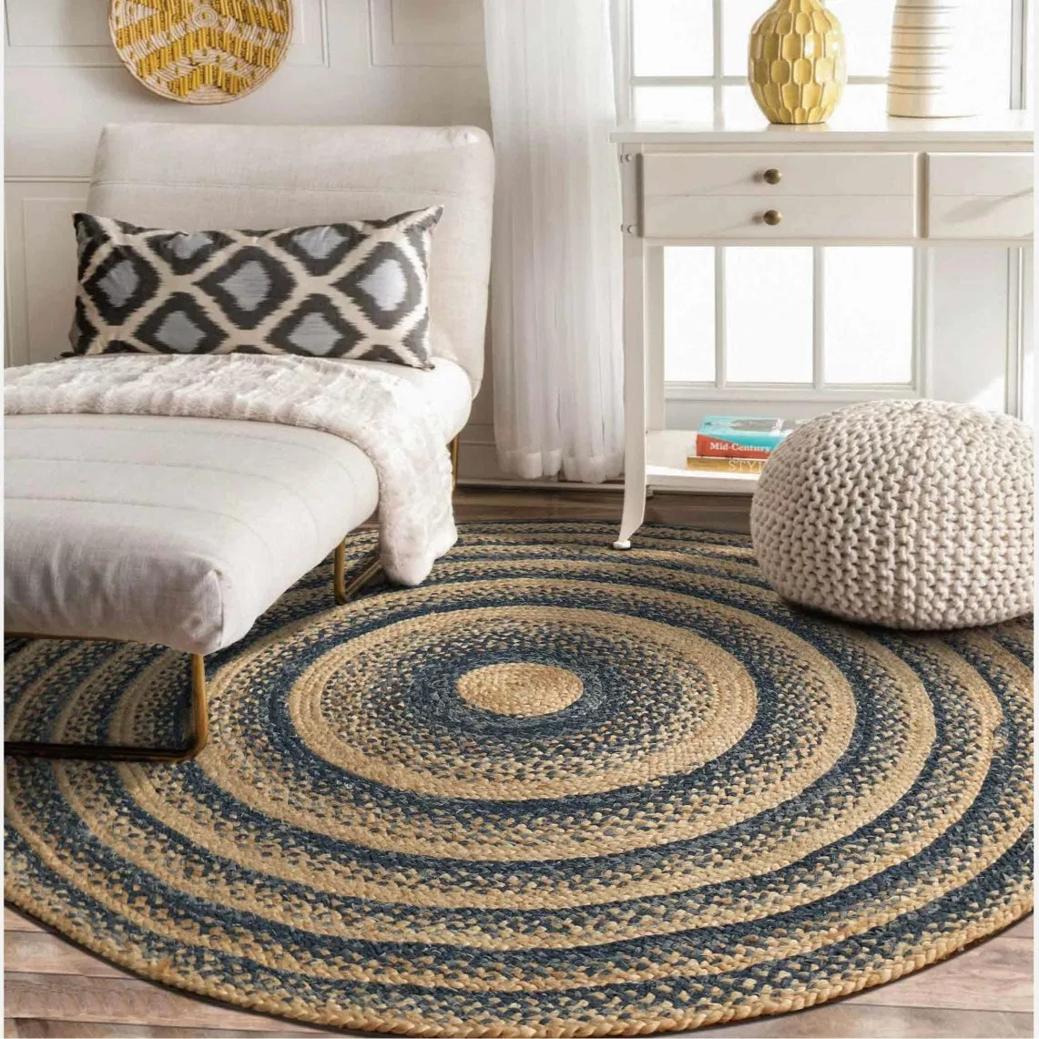 Wool and Sisal Blend Handmade Braid Rug Soft and Comfortable for Living Room and Hallway Flooring