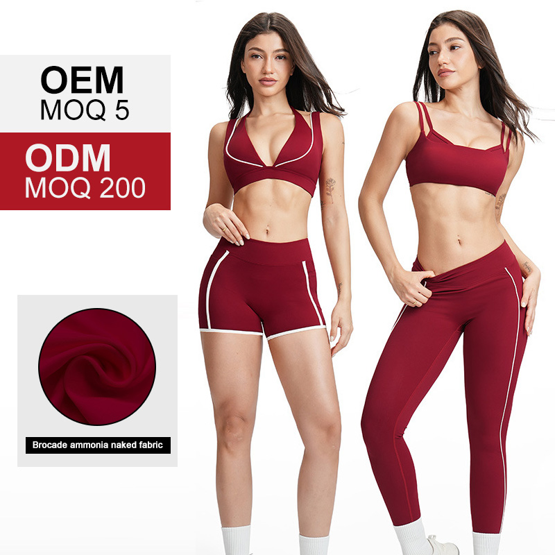 Factory Outlet (ODM/OEM) 78% Nylon/22% Spandex New-Style Yoga Bra Set with Color Blocking Design Current Season Gym Wear