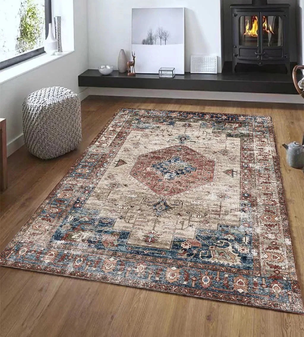 New Machine Washable Floor Carpet Rugs Vintage Persian Living Room Turkish Foldable Area Rug