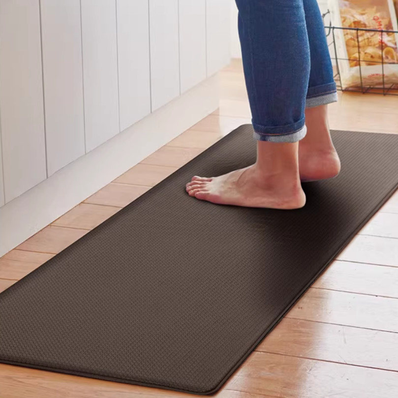 Non-Slip Anti-Fatigue PVC Leather Kitchen Floor Mat Black Gray PVC Kitchen Mat