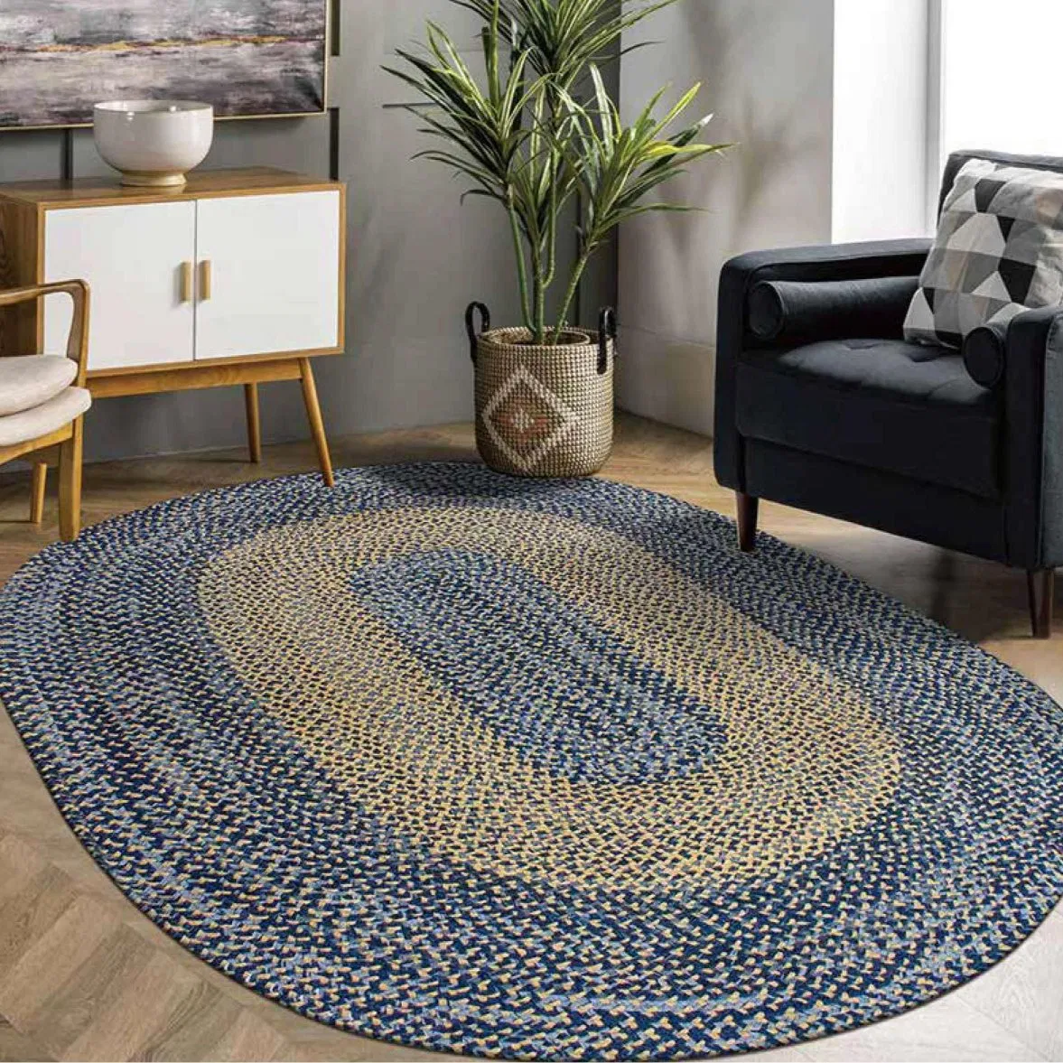 Wool and Sisal Blend Handmade Braid Rug Soft and Comfortable for Living Room and Hallway Flooring