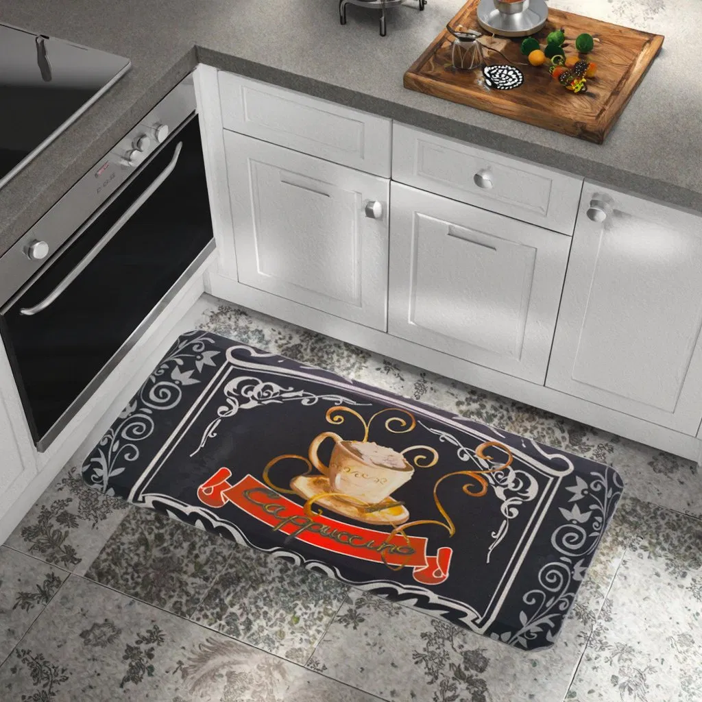 Custom Design Premium Coffee Cup Velvet Anti-Fatigue Kitchen Office Standing Mat for Comfort