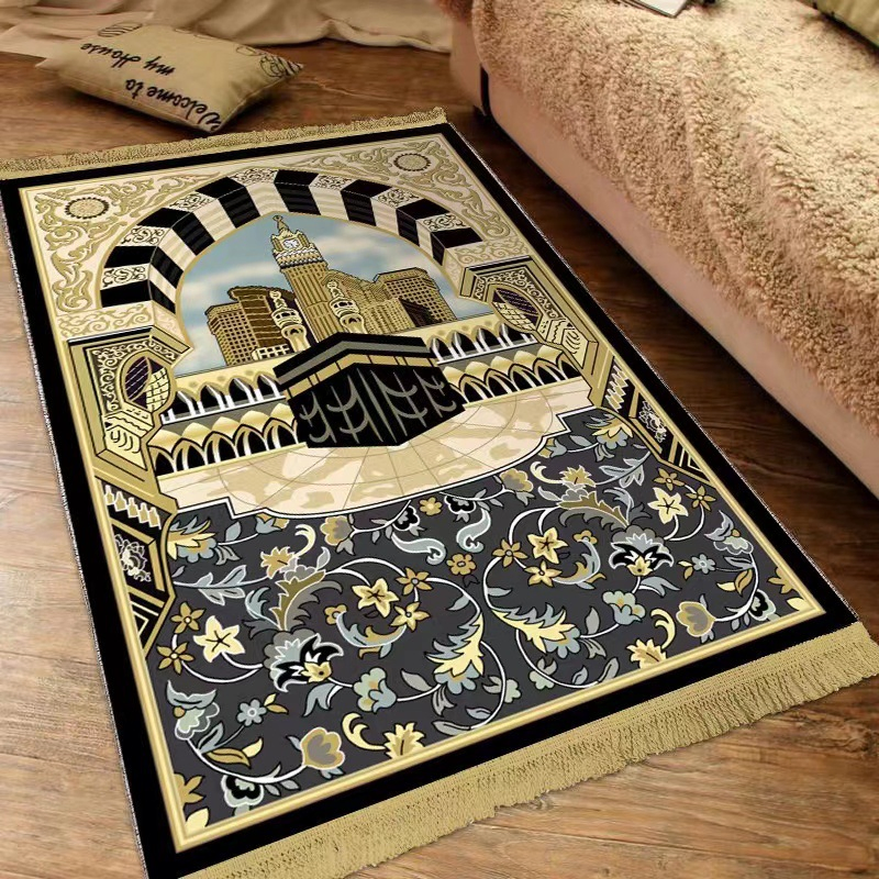 Golden Diamond Velvet Muslim Prayer Mat Islamic Children's Prayer Rug