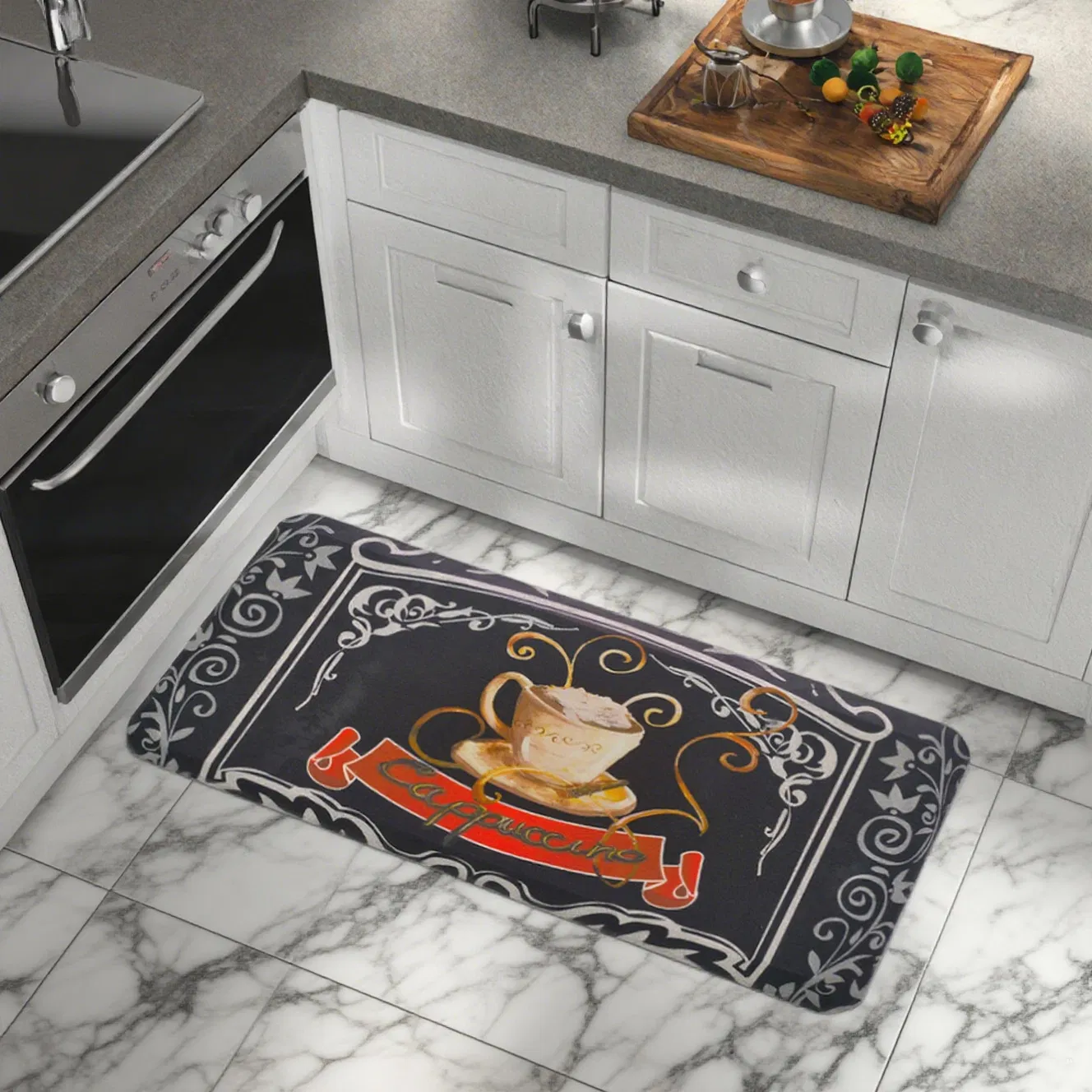 Custom Design Premium Coffee Cup Velvet Anti-Fatigue Kitchen Office Standing Mat for Comfort