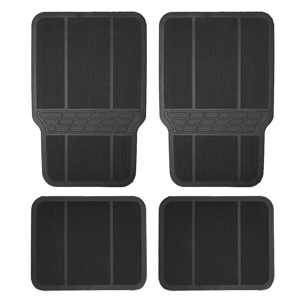 PVC Rubber Universal Car Floor 4PCS Mats All Weather Protection in Black Color - Trimmalbe Semi-Custom Fit