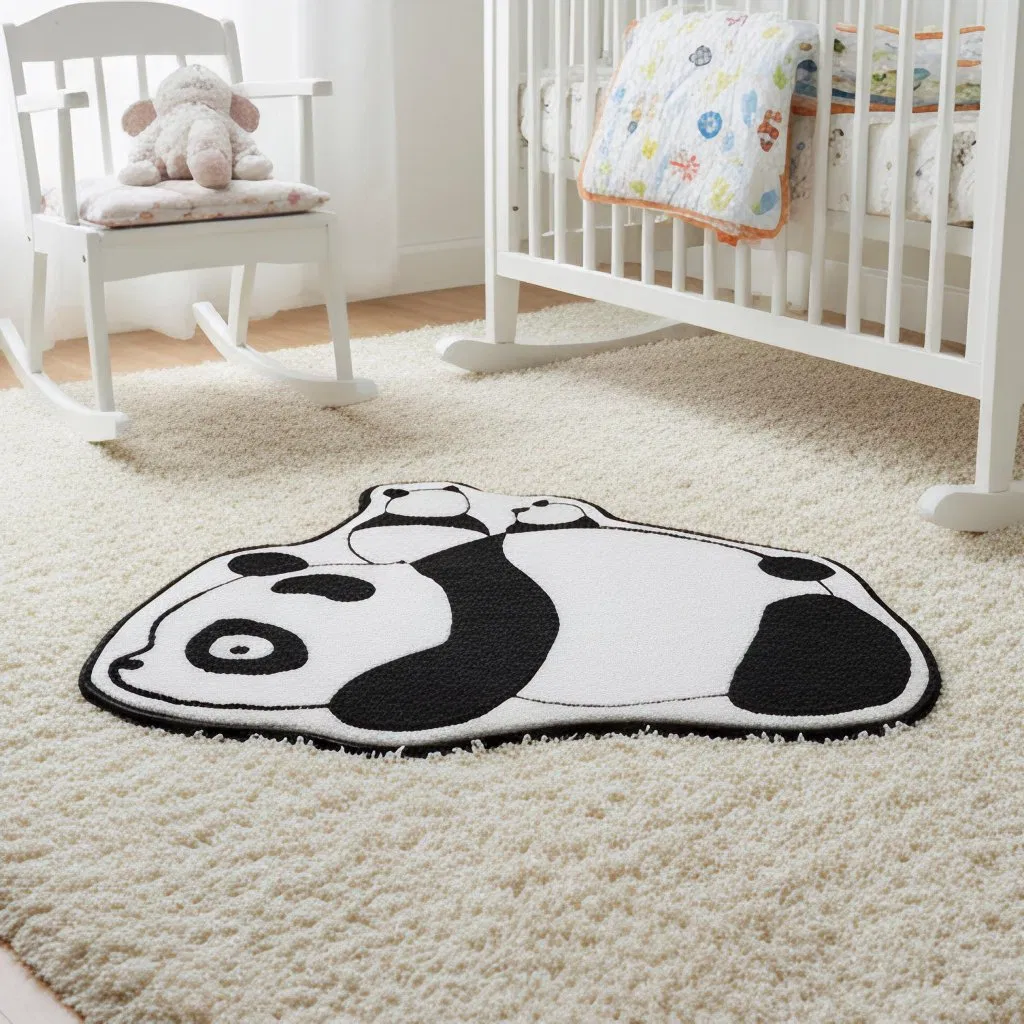 Eco Friendly Panda Shape Cartoon Non-Slip Cute Cartoon Area Rug Animal Pattern Rug Kids Playroom Rug