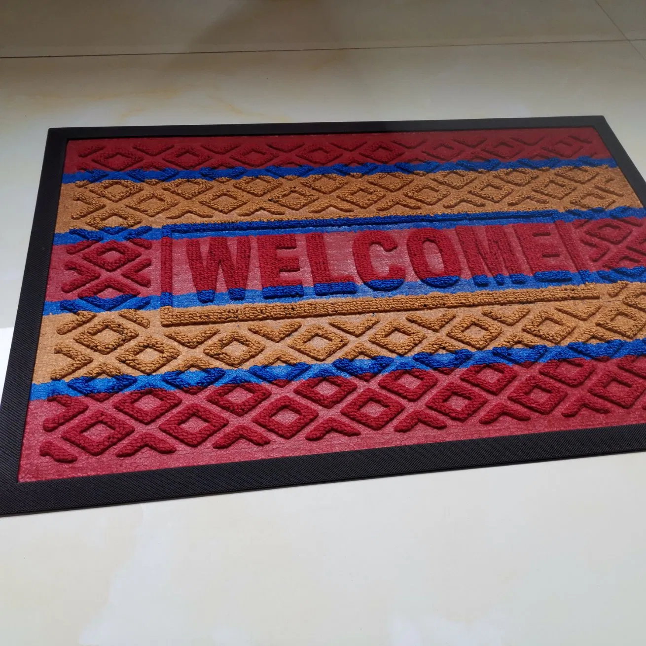 Custom Anti Fatigue Linen Fabric Non-Slip Floor Square Front Door Foot Mat Indoor Clear Kitchen Door Mat
