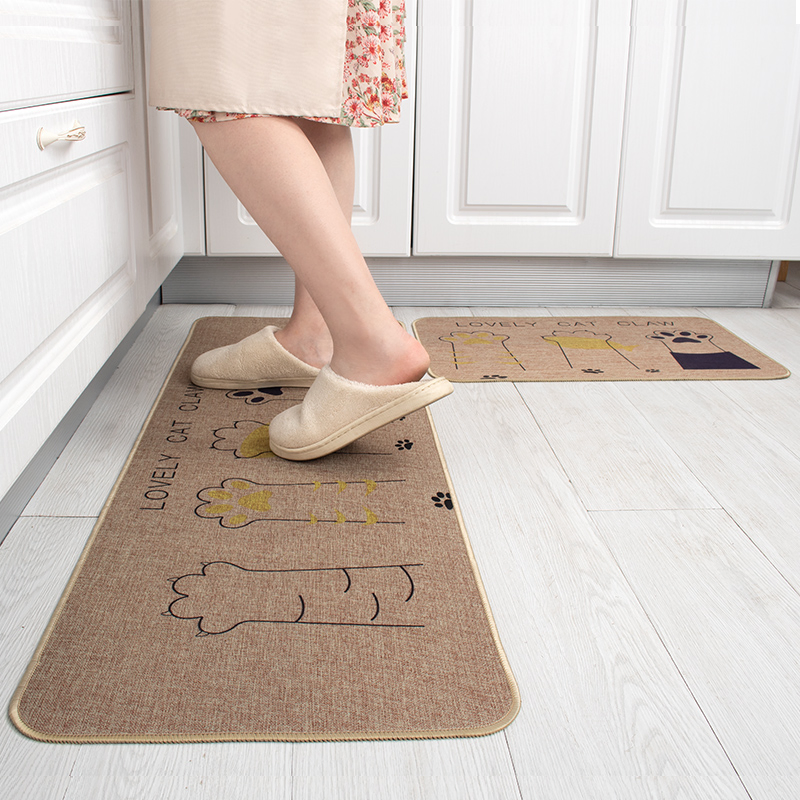 Custom Anti Fatigue Linen Fabric Non-Slip Square Front Door Foot Mat Indoor Easy Clear Kitchen Door Mat