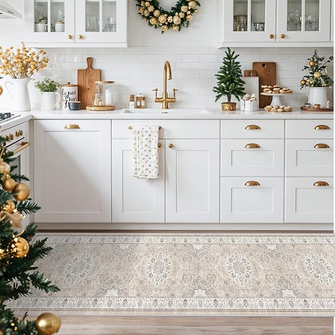 Hallway Washable Runner Rug, Kitchen Rugs Entryway Rug Runner Vintage Soft Floor Mat, Non Slip Indoor Farmhouse Carpet for Bathroom Living Room Bedroom