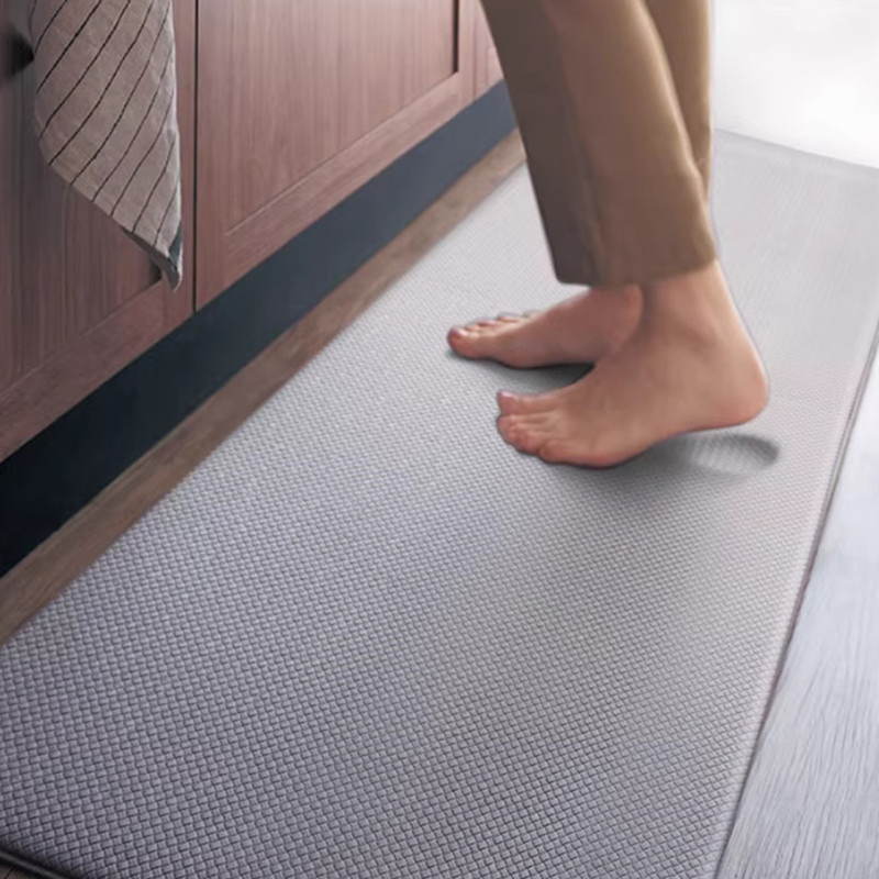 Non-Slip Anti-Fatigue PVC Leather Kitchen Floor Mat Black Gray PVC Kitchen Mat