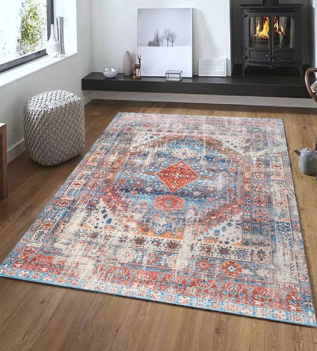 New Machine Washable Floor Carpet Rugs Vintage Persian Living Room Turkish Foldable Area Rug