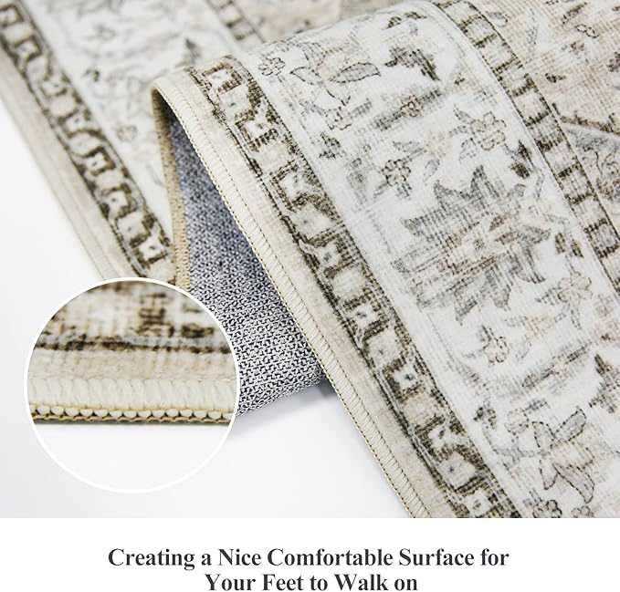 Hallway Washable Runner Rug, Kitchen Rugs Entryway Rug Runner Vintage Soft Floor Mat, Non Slip Indoor Farmhouse Carpet for Bathroom Living Room Bedroom