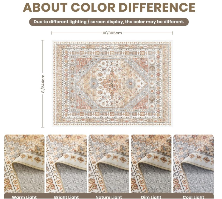 Imitation Cashmere Non-Slip Backing Washable Vintage Large Area Rug for Living Room