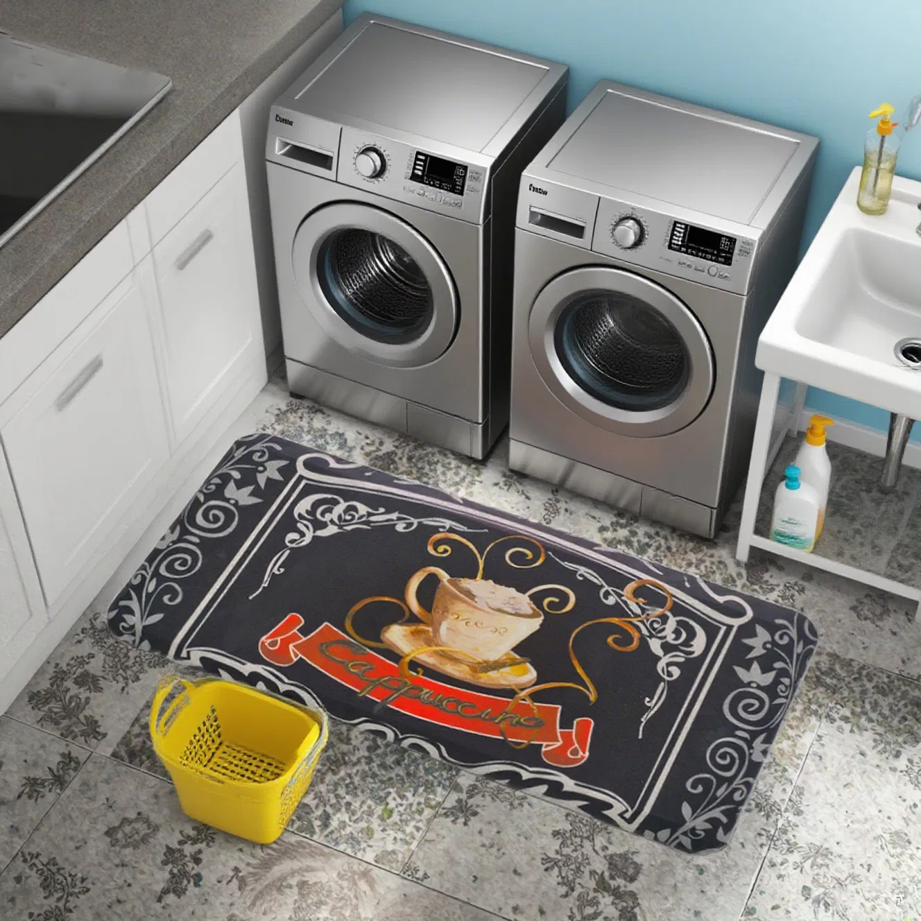 Custom Design Premium Coffee Cup Velvet Anti-Fatigue Kitchen Office Standing Mat for Comfort